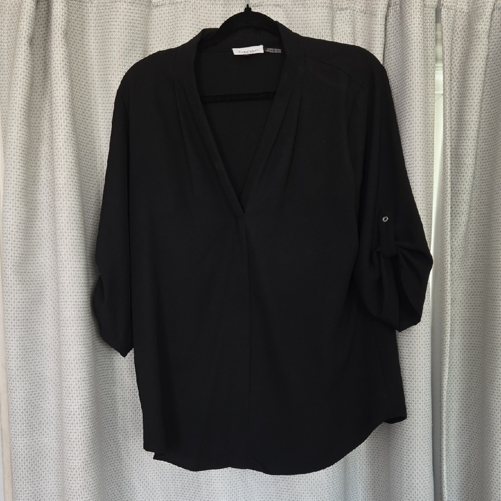 Calvin Klein Black V-Neck Blouse